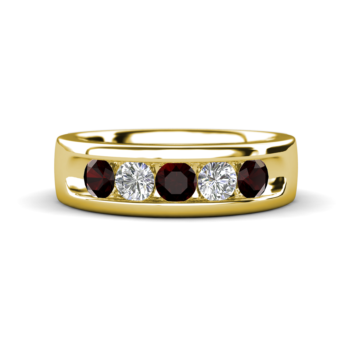 Irvin 0.80 ctw Red Garnet and Lab Grown Diamond 5 stone Comfort Fit Men Wedding Band (6 mm) 